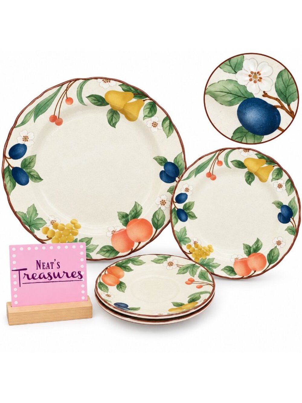 Mikasa Country Classics FRUIT PANORAMA Speckled Fruit Dinner Salad Saucers Set 4